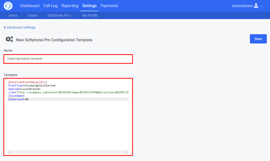 New configuration template