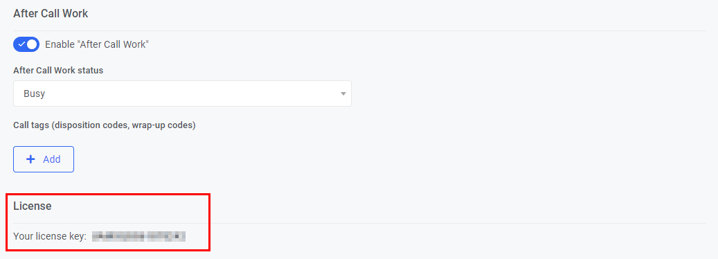 License key in Team
