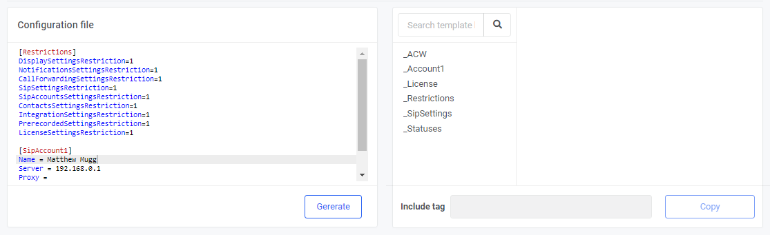 Configuration file of agent