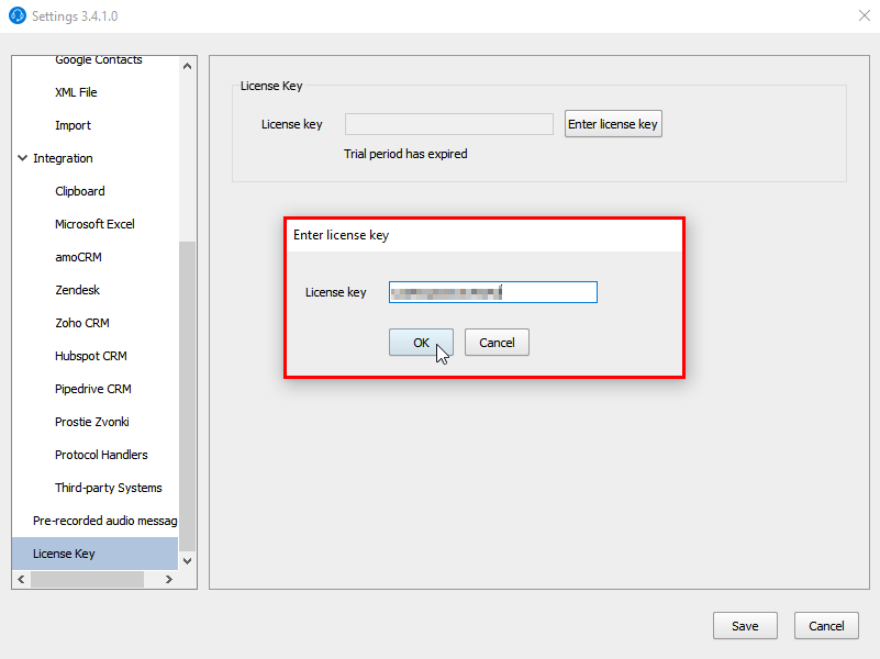 Paste license key in Softphone.Pro
