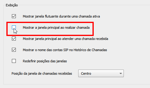 Prevent main window popping up on outgoing call